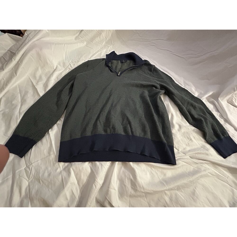 EUC Brooks Brothers Sweater Men's XXL Blue Herringbone 1/4 1/2 Zip Mock Neck